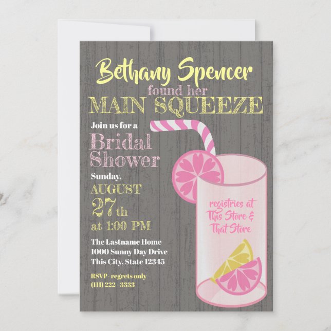 Pink Lemonade Main Squeeze Brautparty Einladung (Vorderseite)