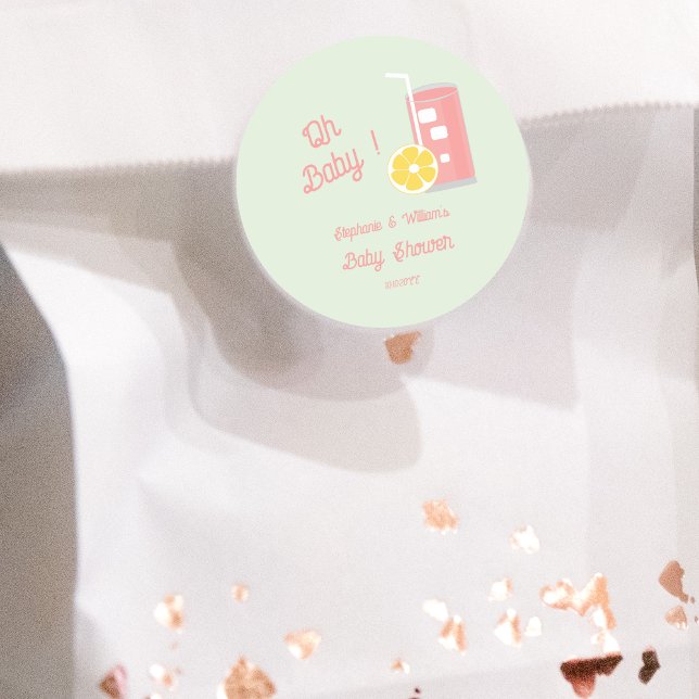 Pink Lemonade Modern Oh Baby Dusche Party Runder Aufkleber (Von Creator hochgeladen)