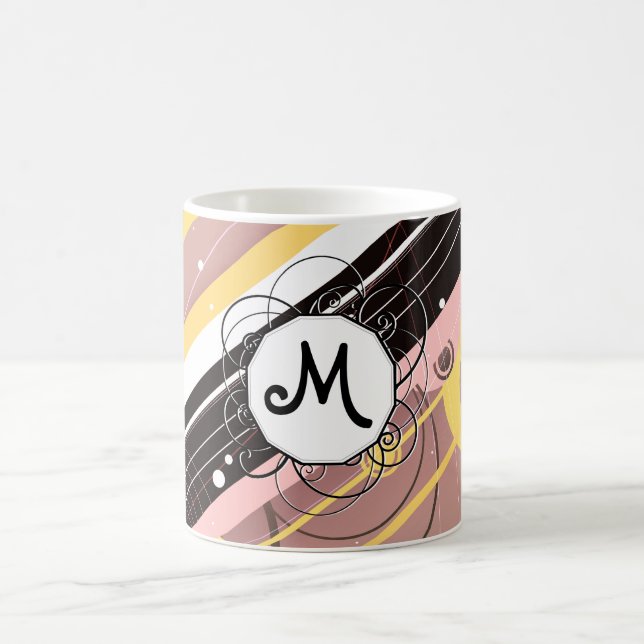 Pink Lemonade Moderne Retro Streifen mit Monogramm Tasse (Mittel)