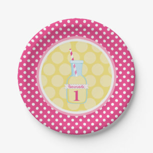 Pink Lemonade Polka Dot 1. Geburtstag Pappteller