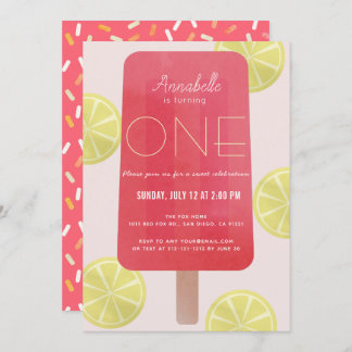 Pink Lemonade Popsicle Girl 1. Geburtstag Einladung