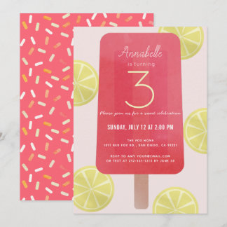 Pink Lemonade Popsicle Girl Birthday Einladung