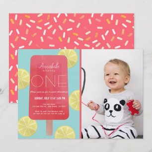Pink Lemonade Popsicle Girl Foto 1. Geburtstag Einladung