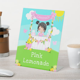 Pink Lemonade Stand Birthday Black Hair Girl Sockelschild