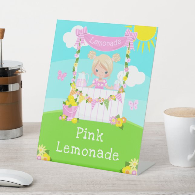 Pink Lemonade Stand Birthday Blonde Hair Girl Sockelschild (In SItu)