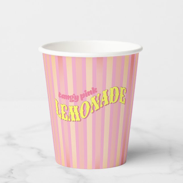 Pink Lemonade Vintage Ombre Striped Summer Party Pappbecher (Vorderseite)