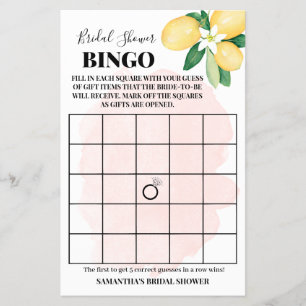 Pink Lemons Brautparty Bingo Game Card Flyer