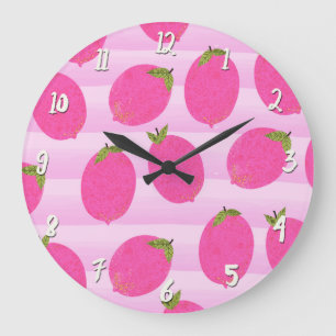 Pink Lemons Lemonade Sommer Frucht Spaß hell Große Wanduhr