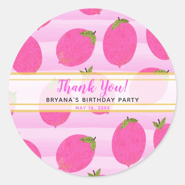 Pink Lemons Lemonade Sommer Früchte Wasser Farbe G Runder Aufkleber (Vorderseite)