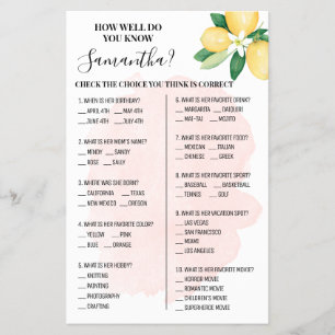 Pink Lemons Wie gut kennen Sie die Bride Game Card Flyer