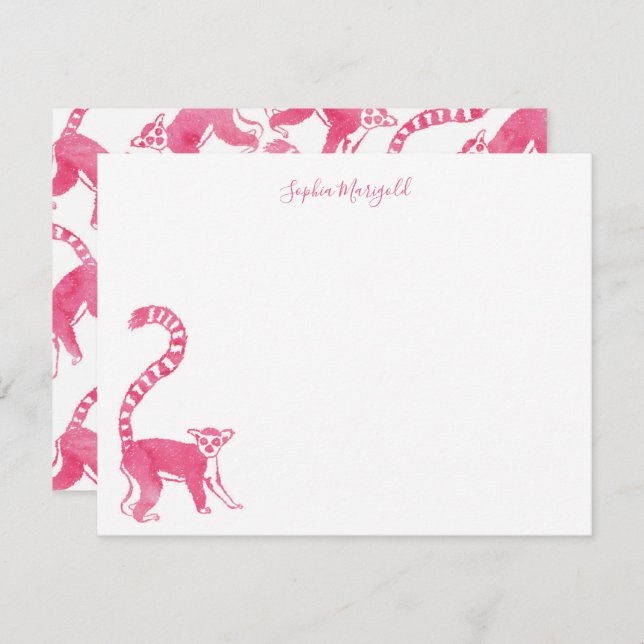 Pink Lemur Personalisiert Stationery Mitteilungskarte (Vorne/Hinten)