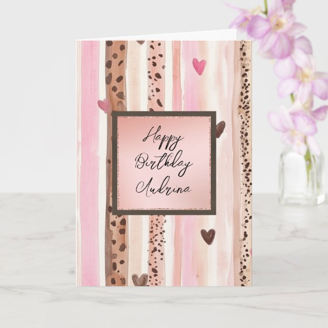 Pink Leopard Animal Stripes Hearts Blush Birthday Karte (Orchidee)
