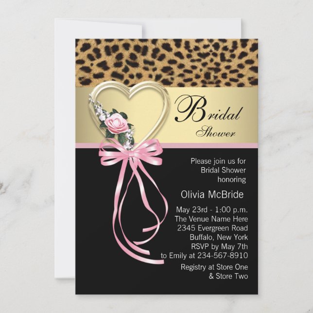 Pink Leopard Black Gold Leopard Brautparty Einladung (Vorderseite)