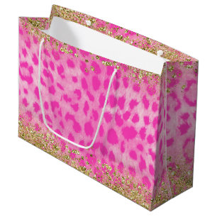 Pink Leopard Cheetah Animal Gold Glitzer Trendy Große Geschenktüte