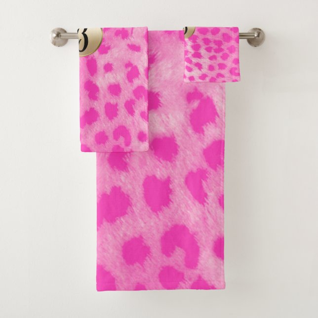 Pink Leopard Cheetah Print Chic Monogram Badhandtuch Set (Insitu)