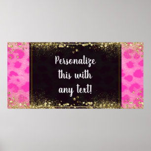 Pink Leopard Cheetah Print Gold Glitzer Banner Poster