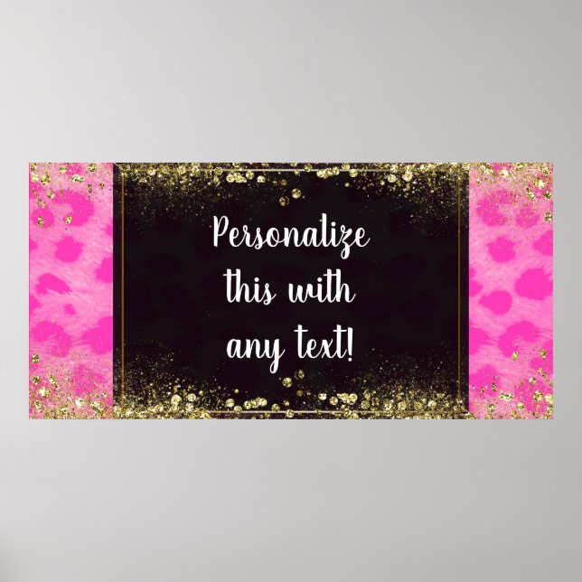 Pink Leopard Cheetah Print Gold Glitzer Banner Poster (Vorne)