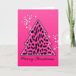 Pink Leopard Cheetah Weihnachtsbaum Feiertagskarte