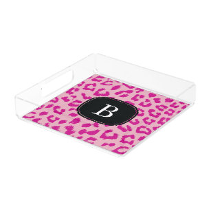 Pink-Leopard-Druck-Behälter mit Monogramm Acryl Tablett