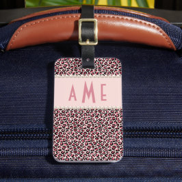 Pink Leopard Druck mit Perlen Mit Monogramm Gepäckanhänger