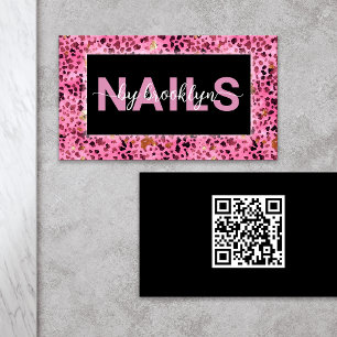 Pink Leopard Drucknadel nach QR Code Nail Tech Visitenkarte