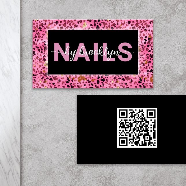 Pink Leopard Drucknadel nach QR Code Nail Tech Visitenkarte (Von Creator hochgeladen)