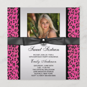 Pink Leopard Foto Süße 16 Geburtstagsfeier Einladung