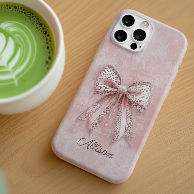 Pink Leopard Girly Glitzer Eleganter Bow Individue Case-Mate iPhone Hülle (Von Creator hochgeladen)