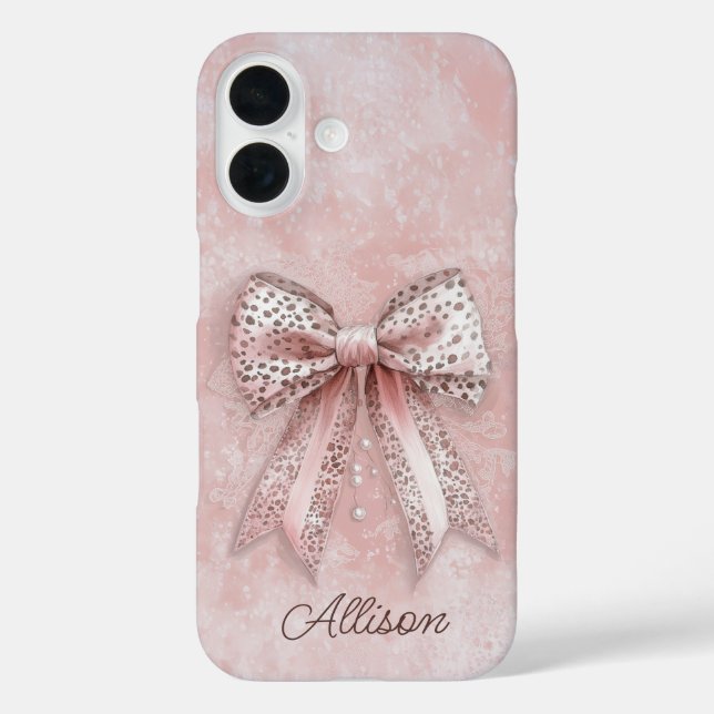 Pink Leopard Girly Glitzer Eleganter Bow Individue Case-Mate iPhone Hülle (Rückseite)