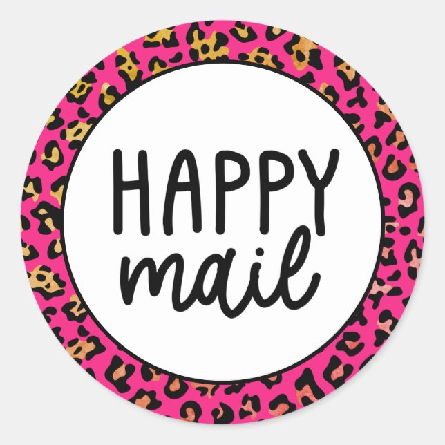 Pink Leopard Happy Mail Runder Aufkleber (Vorderseite)
