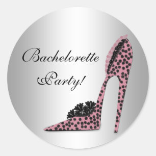 Pink Leopard High Heel Schuhparty-Aufkleber Runder Aufkleber