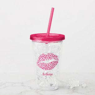 Pink Leopard Kiss - Personalisiert Acryltrinkbecher