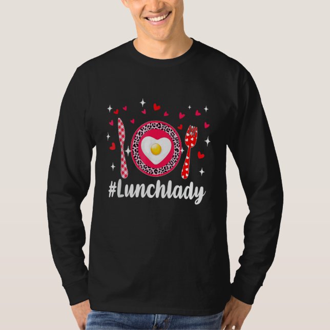 Pink Leopard Loved Lunch Lady Hearts Valentine's D T-Shirt (Vorderseite)
