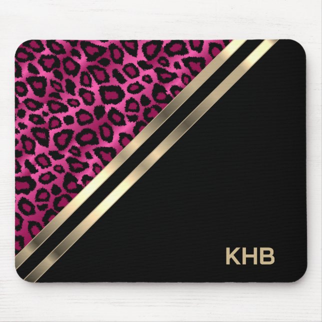 Pink Leopard - Monogramm Mousepad (Vorne)
