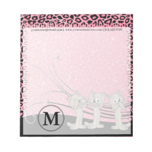 Pink Leopard Muster mit lustigen Katzen Notizblock