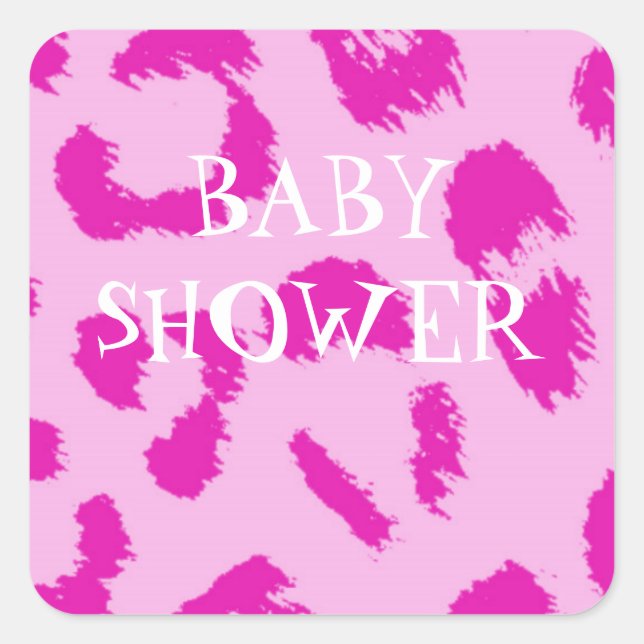 Pink Leopard Pattern Baby Dusche Quadratischer Aufkleber (Vorderseite)