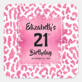 Pink Leopard Print 21. Geburtstag Personalisiert Quadratischer Aufkleber