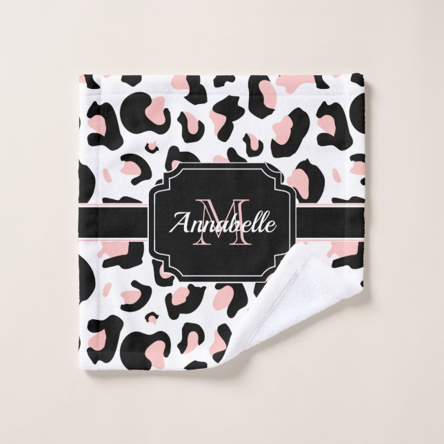 Pink Leopard Print Badhandtuch Set (Waschlappen)