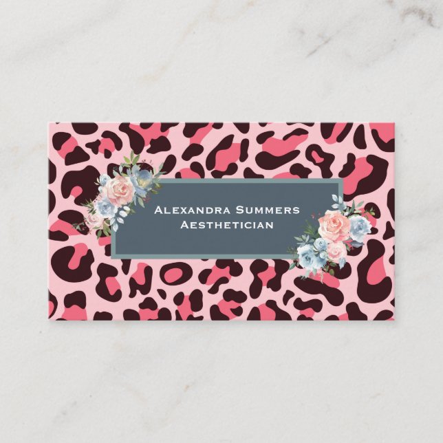 Pink Leopard Print Business Cards Visitenkarte (Vorderseite)