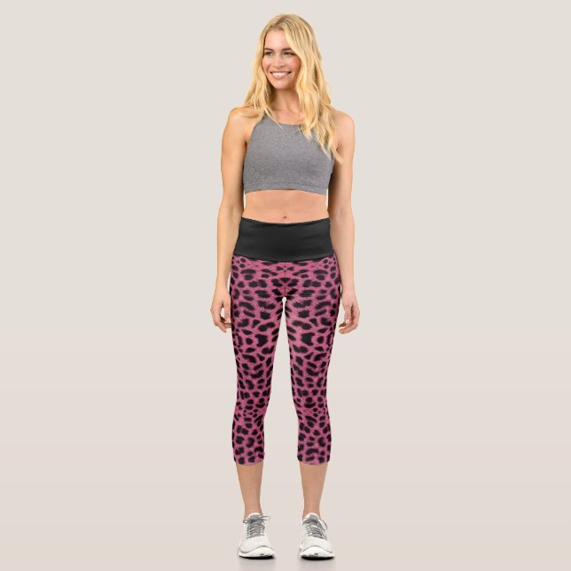 Pink Leopard Print Capri Leggings (Vorderseite)