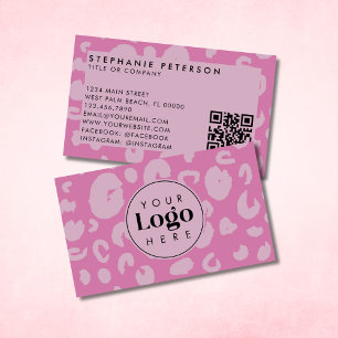 Pink Leopard Print Custom Company Logo QR Code Visitenkarte