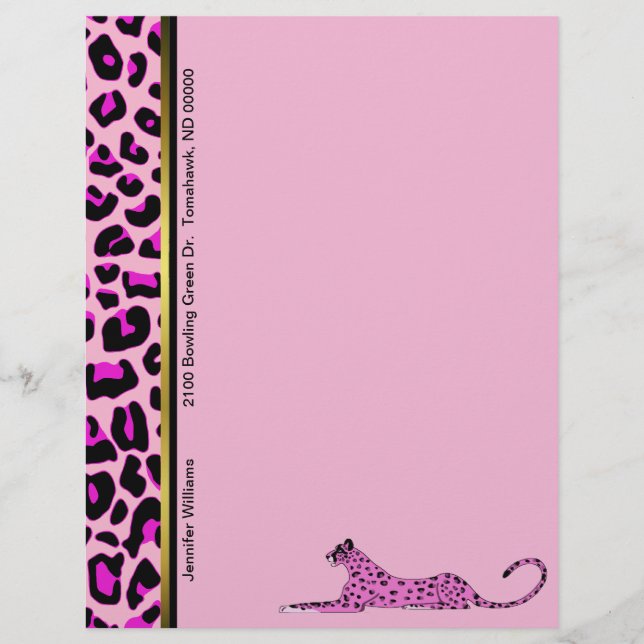 Pink Leopard Print Custom Letterhead Stationierung (Vorderseite)