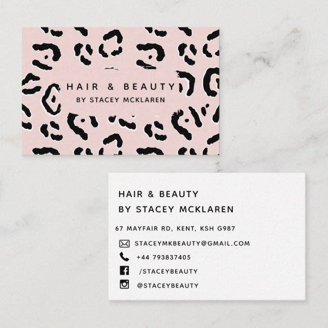 Pink Leopard Print Fun Animal Business Card Visitenkarte (Vorne/Hinten)