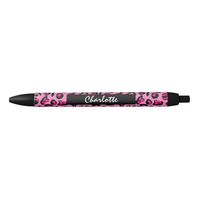 Pink Leopard Print Glam Girl Personalisiert Kugelschreiber (Vorderseite)