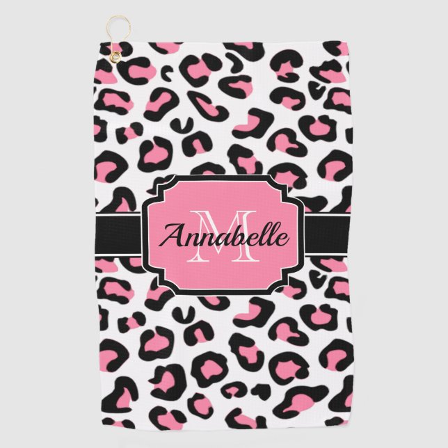 Pink Leopard Print Golfhandtuch (Vorderseite)