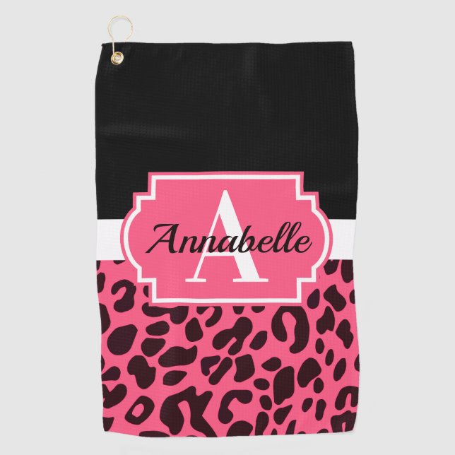 Pink Leopard Print Golfhandtuch (Vorderseite)