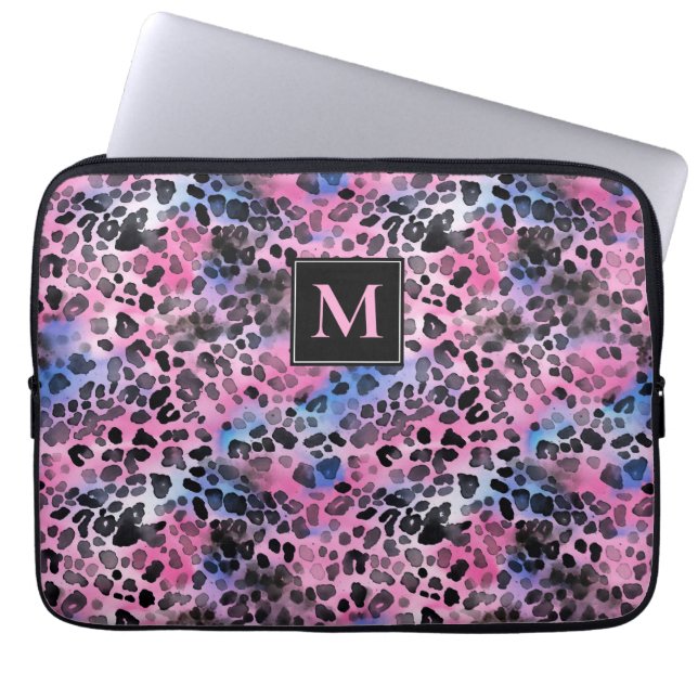 Pink Leopard Print Laptopschutzhülle (Vorderseite)