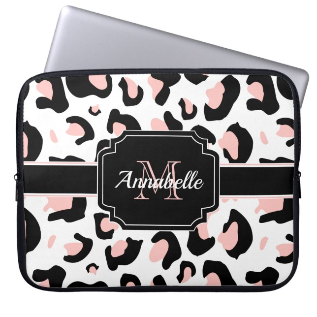 Pink Leopard Print Laptopschutzhülle (Vorderseite)