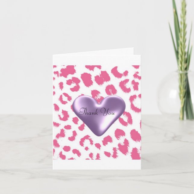 Pink Leopard Print mit Puffy Heart Vielen Dank Dankeskarte (Vorderseite)
