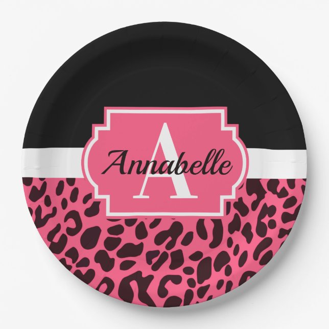 Pink Leopard Print Pappteller (Vorderseite)